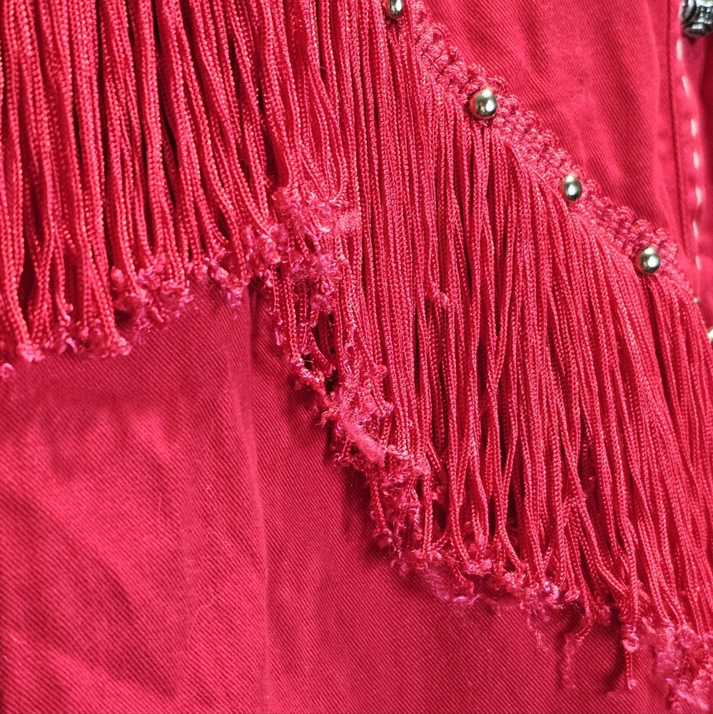 Adobe Rose Vintage 100% Cotton Red Tassled Button Front Top - Picture 6 of 11